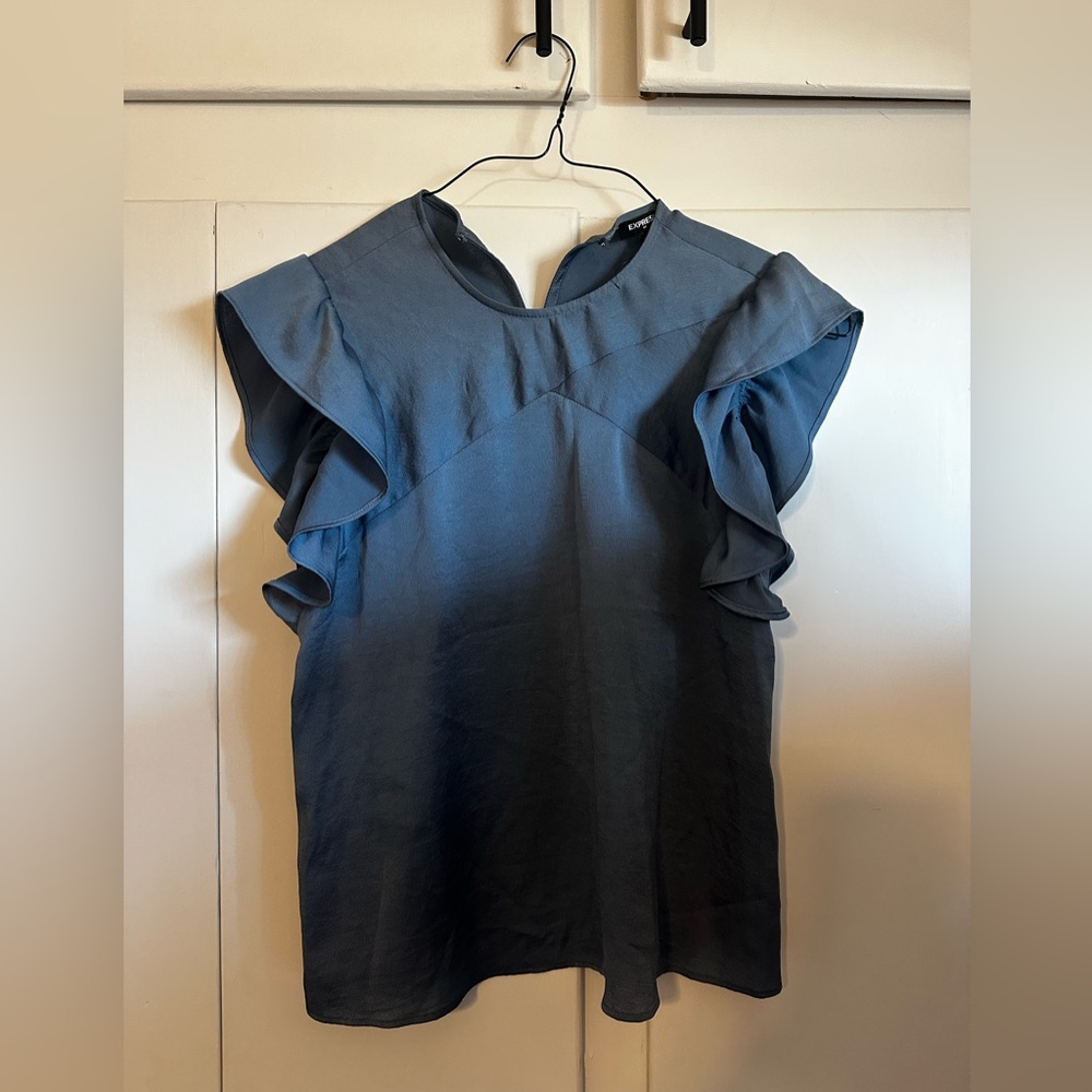 Express Ruffle Sleeve Women's Top - Slate Blue Size S